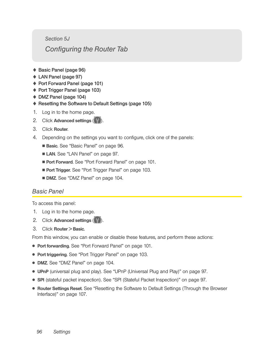 Configuring the router tab, Basic panel | Sierra Wireless Overdrive User Manual | Page 104 / 172