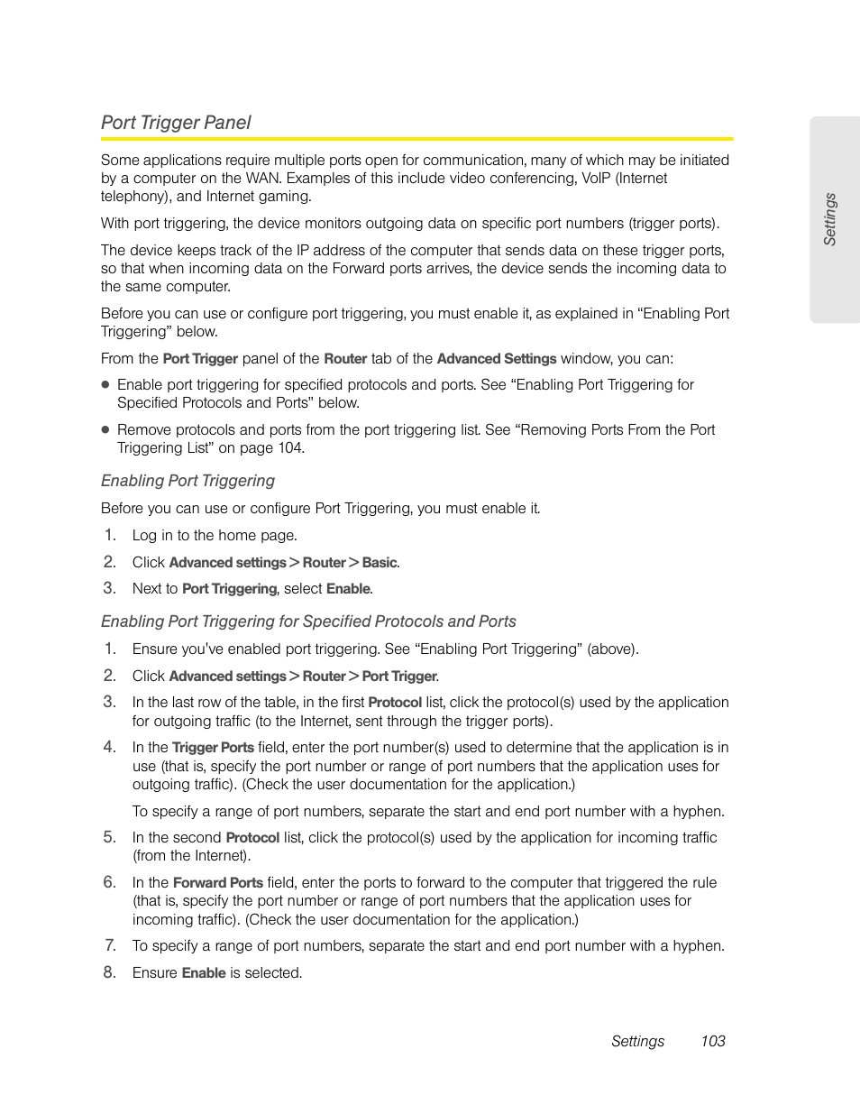 Port trigger panel, Enabling port triggering | Sierra Wireless Overdrive User Manual | Page 111 / 172