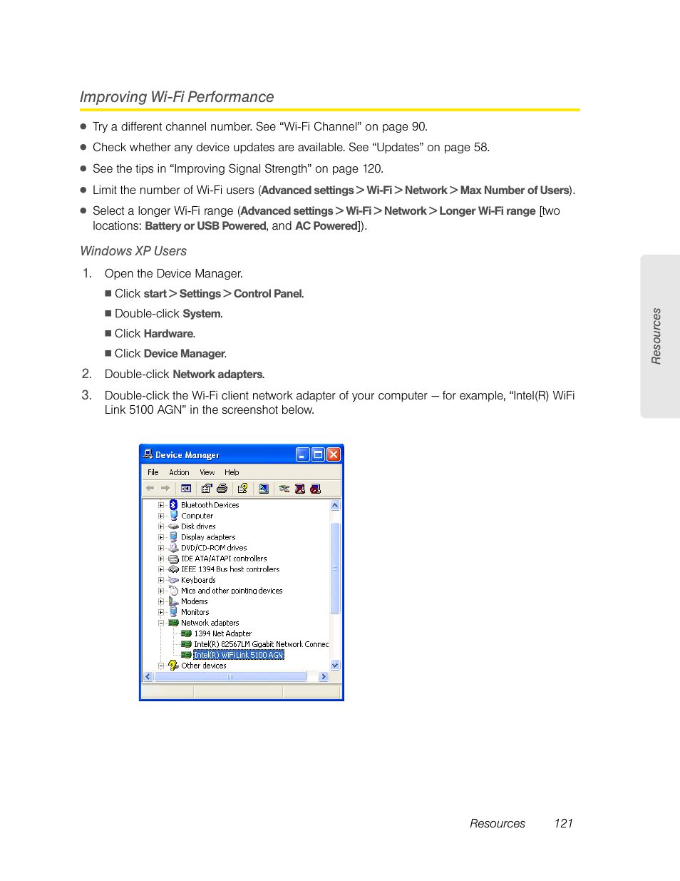 Improving wi-fi performance, Windows xp users, Improving wi-fi | Sierra Wireless Overdrive User Manual | Page 129 / 172