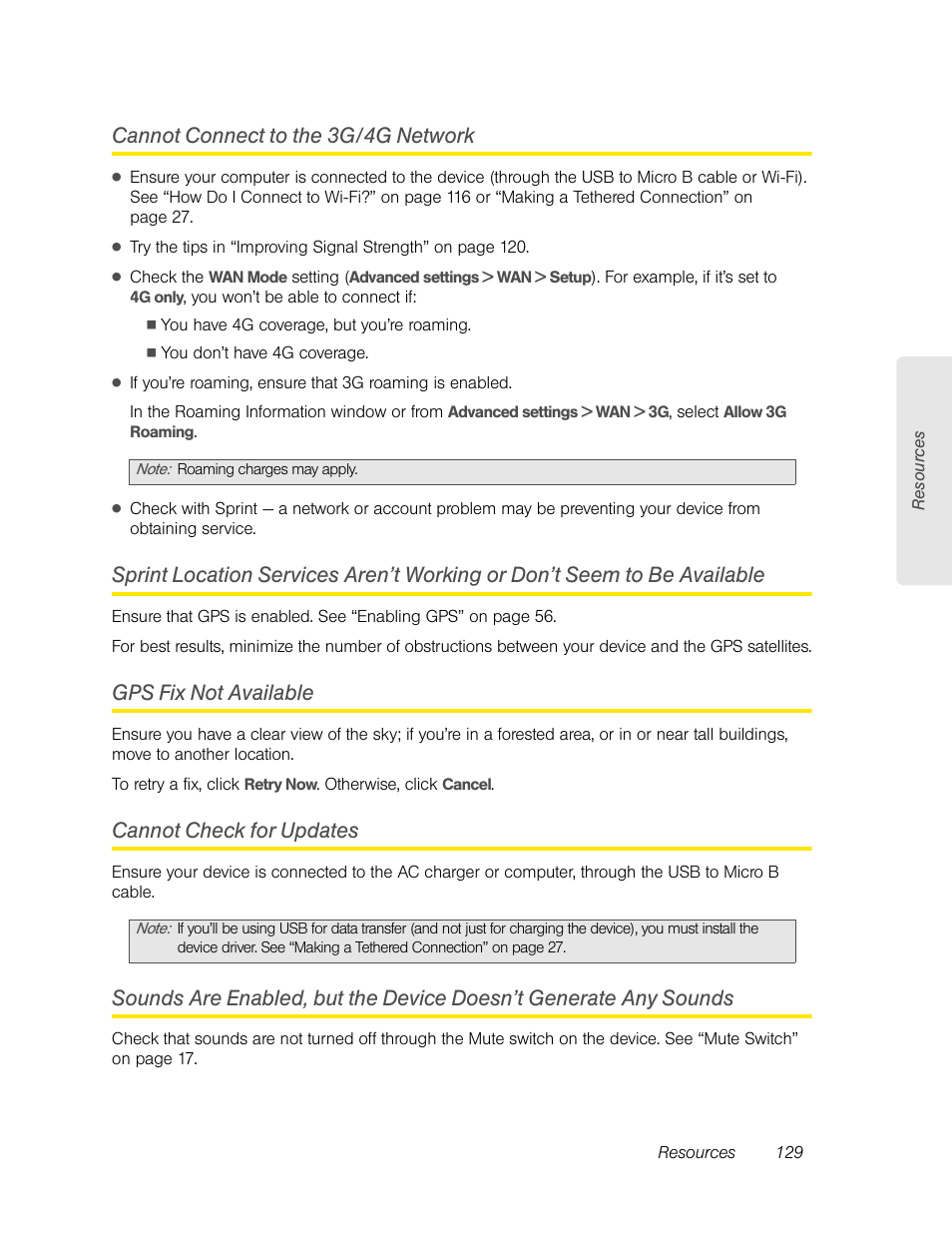 Cannot connect to the 3g/4g network, Gps fix not available, Cannot check for updates | Cannot connect to the 3g/4g netwo | Sierra Wireless Overdrive User Manual | Page 137 / 172