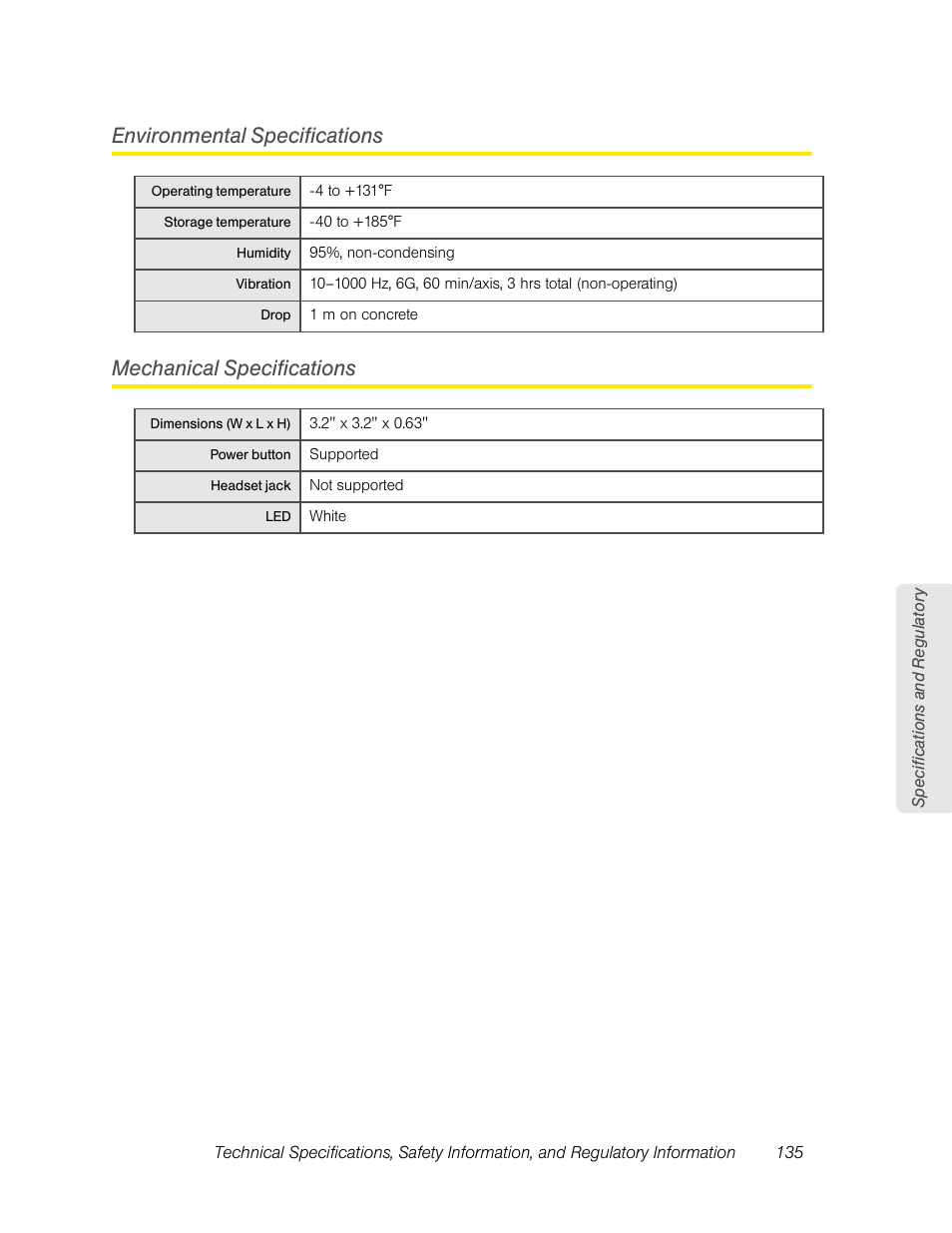 Environmental specifications, Mechanical specifications | Sierra Wireless Overdrive User Manual | Page 143 / 172