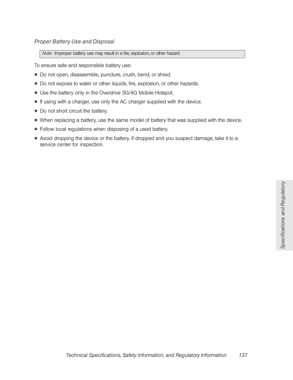 Proper battery use and disposal | Sierra Wireless Overdrive User Manual | Page 145 / 172