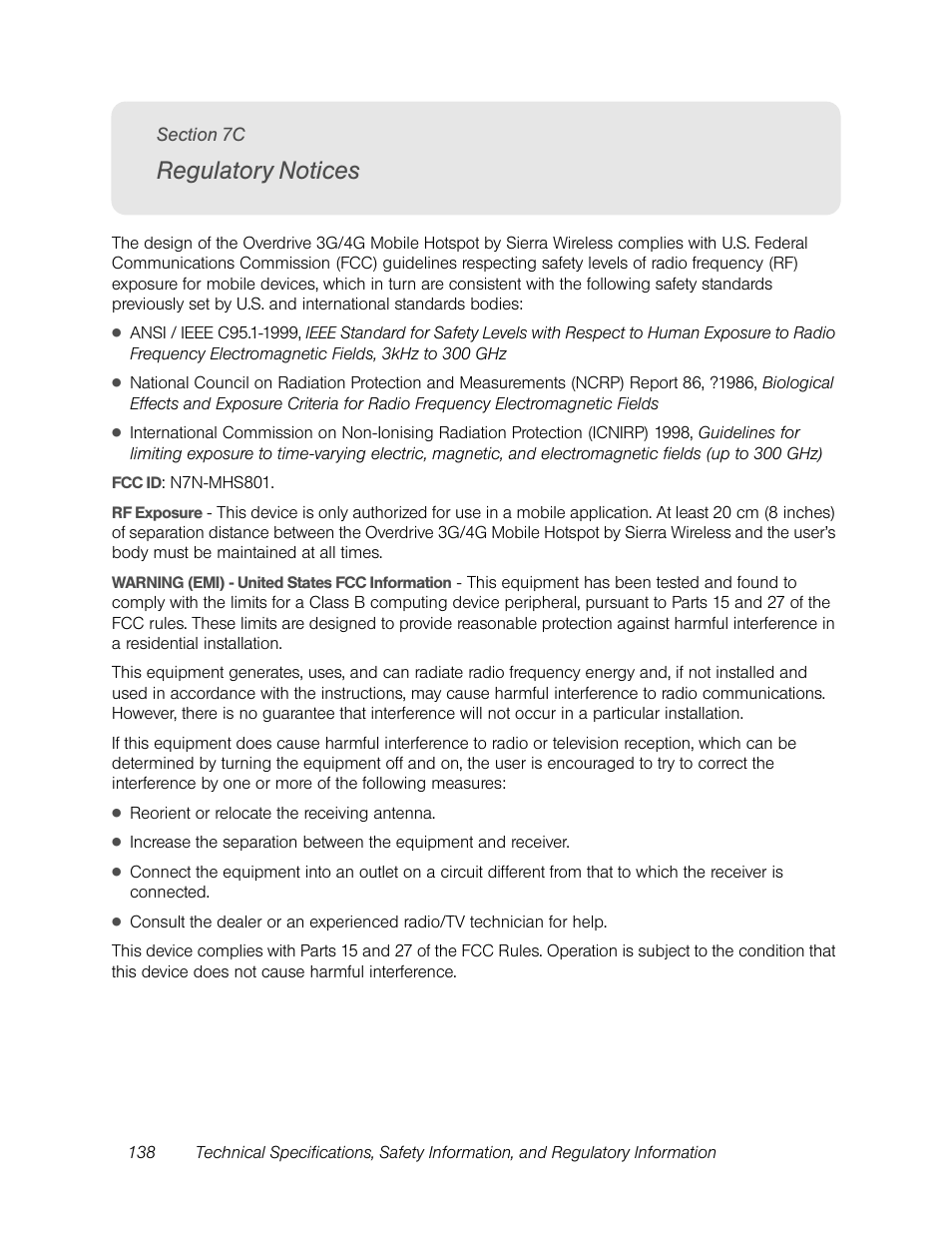 Regulatory notices, 7c. regulatory notices | Sierra Wireless Overdrive User Manual | Page 146 / 172