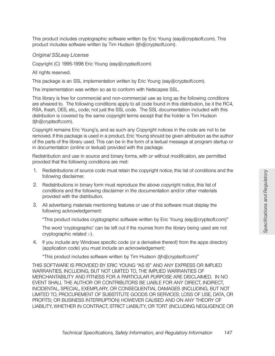 Original ssleay license | Sierra Wireless Overdrive User Manual | Page 155 / 172