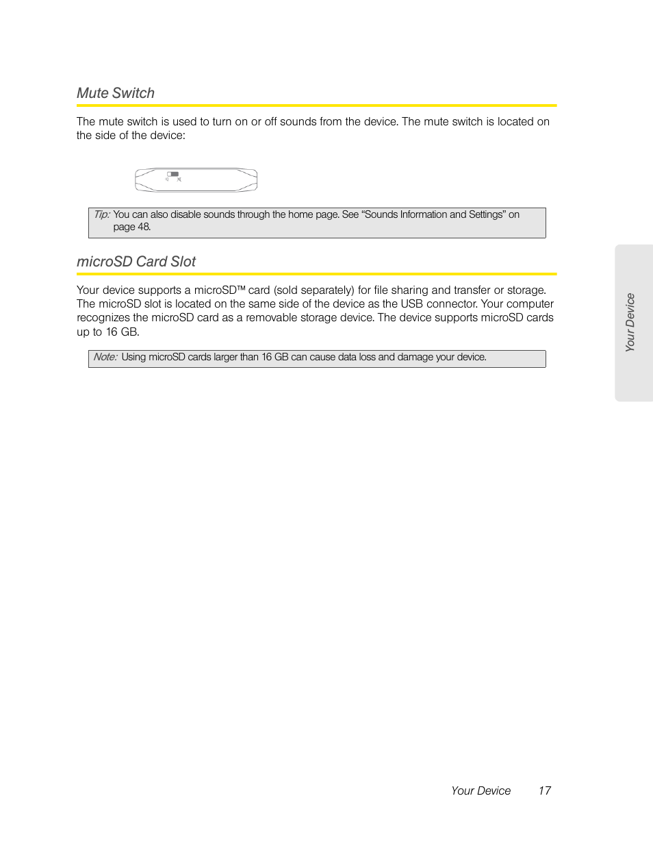 Mute switch, Microsd card slot, Mute switch microsd card slot | Sierra Wireless Overdrive User Manual | Page 25 / 172