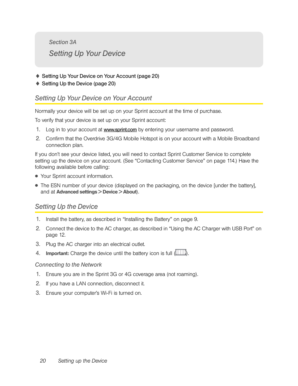 Setting up your device, Setting up your device on your account, Setting up the device | Connecting to the network, 3a. setting up your device | Sierra Wireless Overdrive User Manual | Page 28 / 172