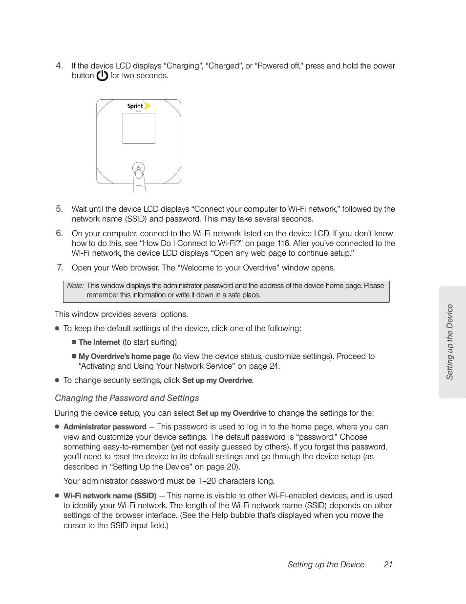 Changing the password and settings | Sierra Wireless Overdrive User Manual | Page 29 / 172