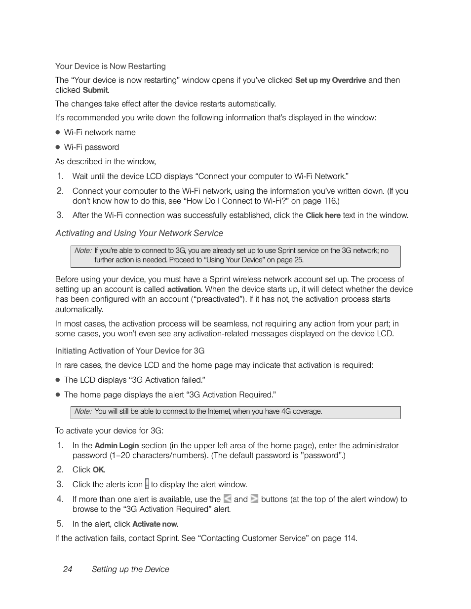 Activating and using your network service | Sierra Wireless Overdrive User Manual | Page 32 / 172