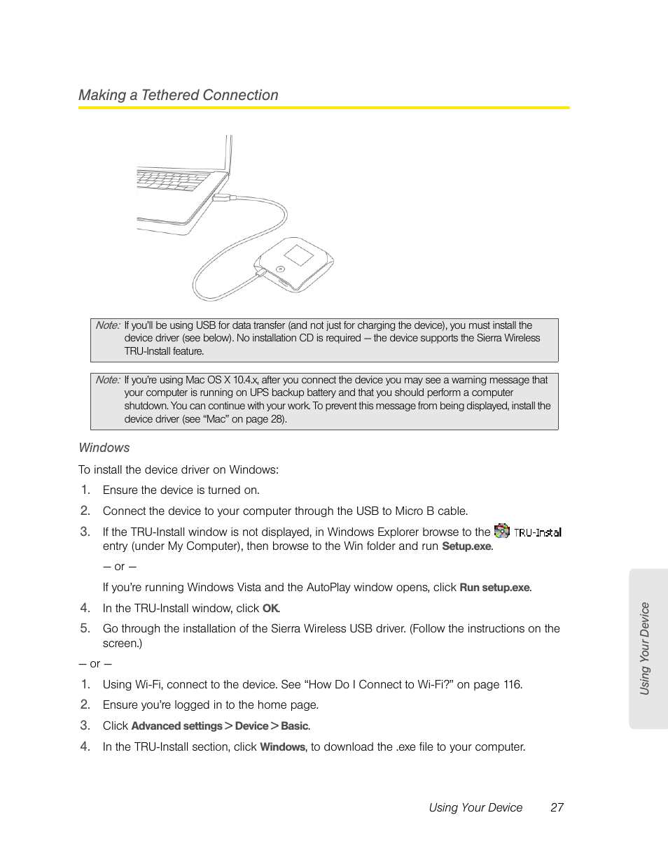 Making a tethered connection, Windows | Sierra Wireless Overdrive User Manual | Page 35 / 172