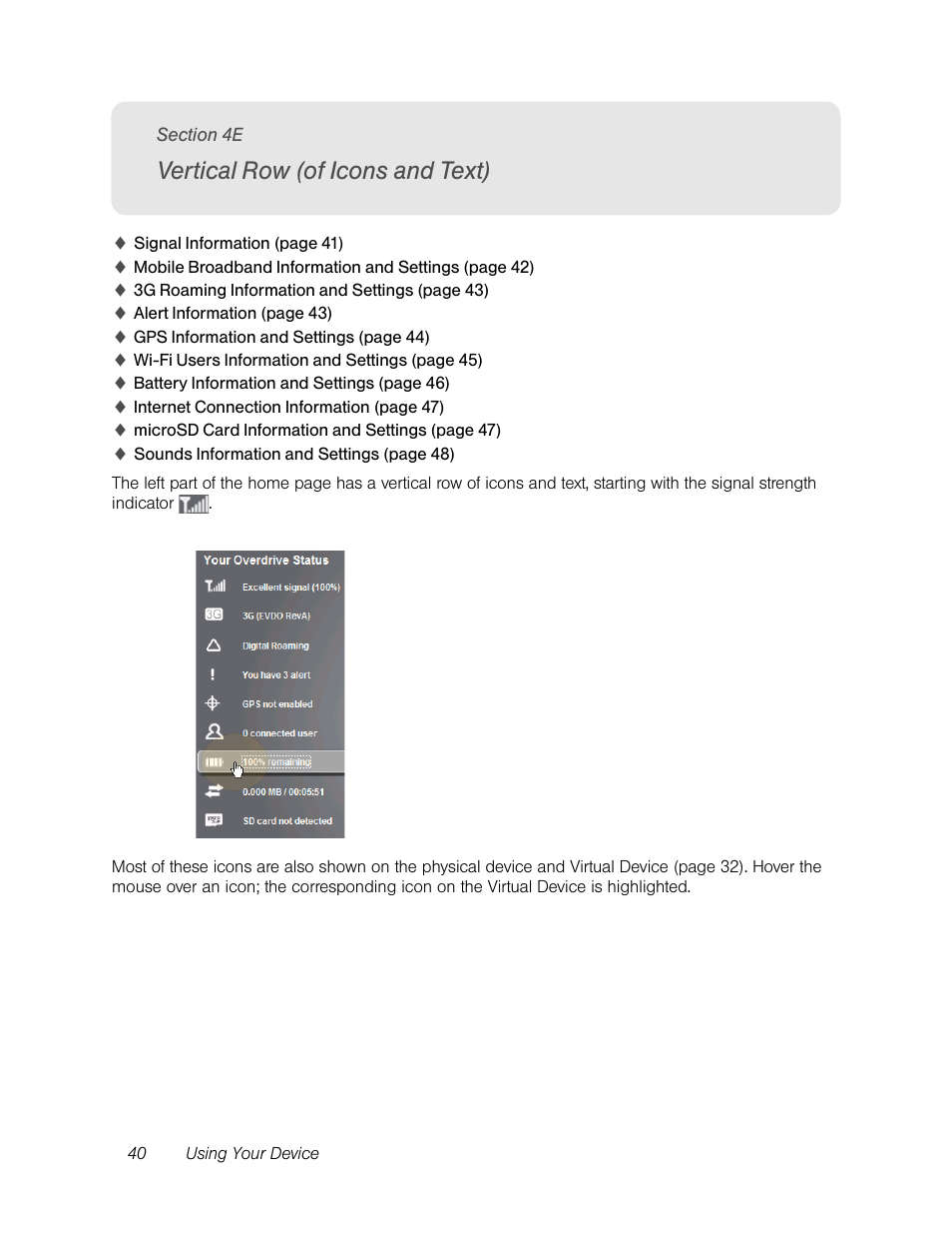 Vertical row (of icons and text) | Sierra Wireless Overdrive User Manual | Page 48 / 172