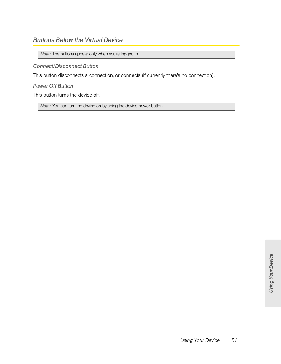 Buttons below the virtual device, Connect/disconnect button, Power off button | Sierra Wireless Overdrive User Manual | Page 59 / 172