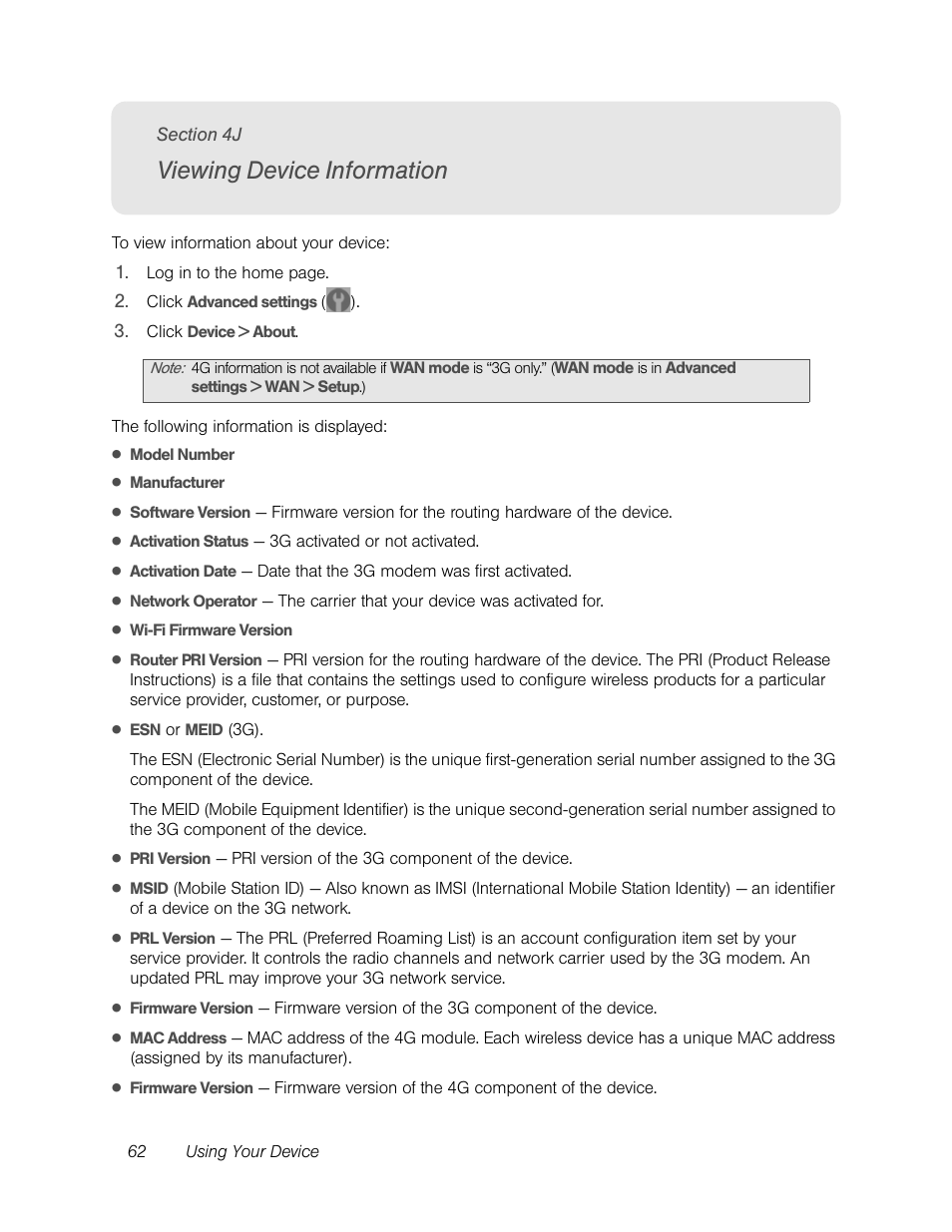 Viewing device information | Sierra Wireless Overdrive User Manual | Page 70 / 172