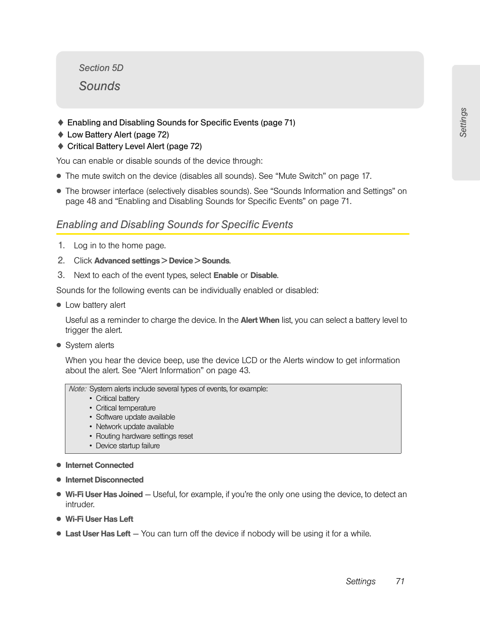 Sounds, Enabling and disabling sounds for specific events, 5d. sounds | Sierra Wireless Overdrive User Manual | Page 79 / 172