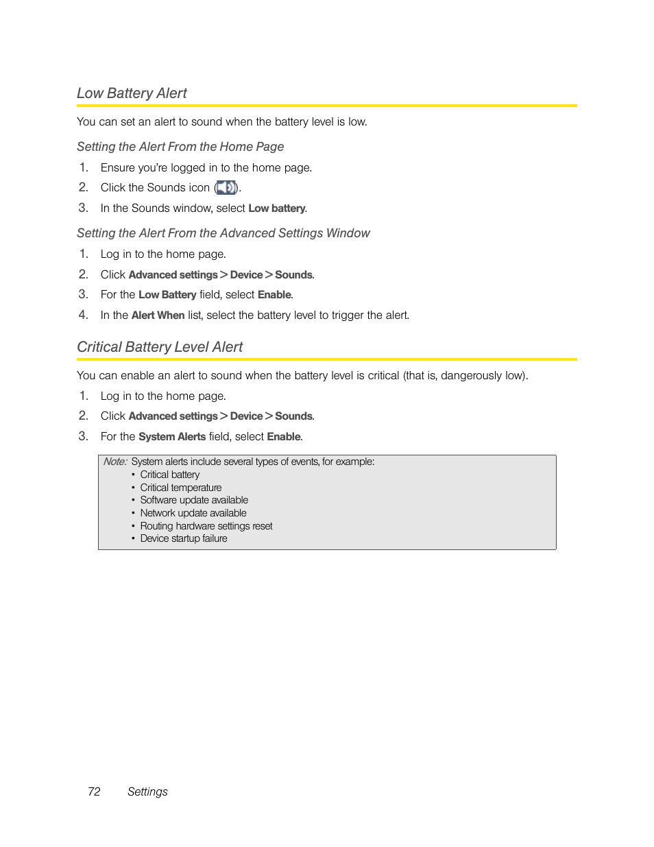 Low battery alert, Critical battery level alert, Low battery alert critical battery level alert | Sierra Wireless Overdrive User Manual | Page 80 / 172