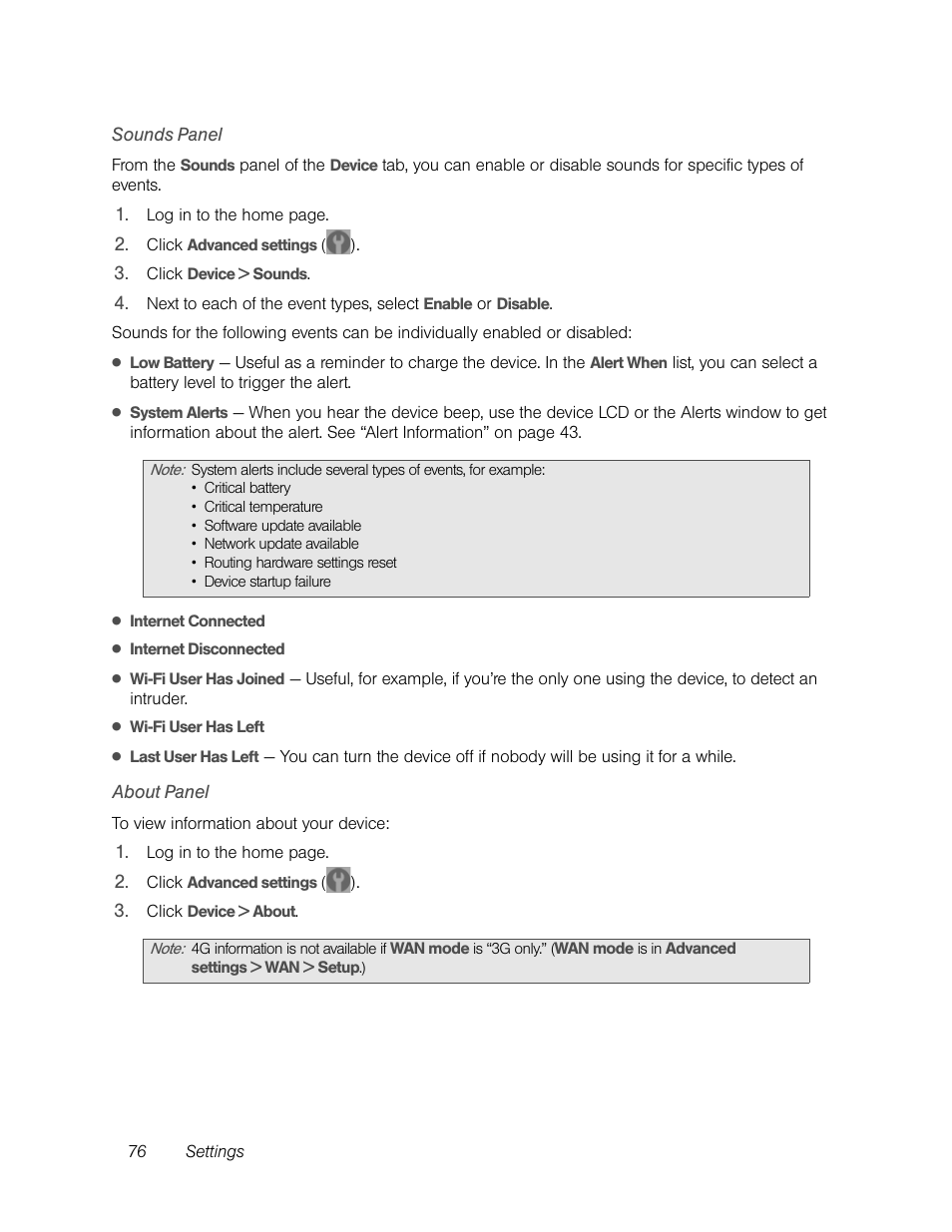 Sounds panel, About panel | Sierra Wireless Overdrive User Manual | Page 84 / 172