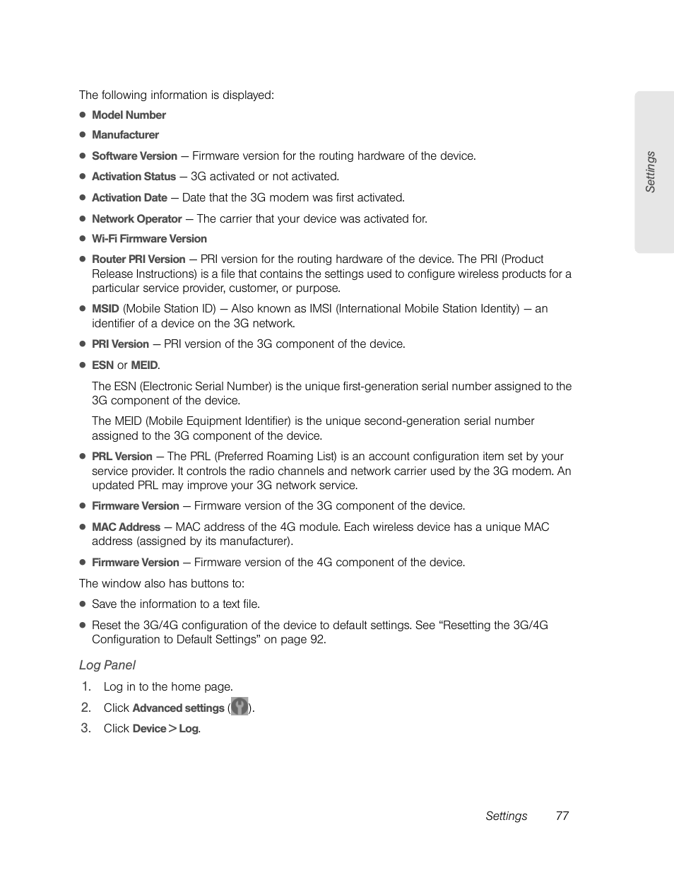 Log panel | Sierra Wireless Overdrive User Manual | Page 85 / 172