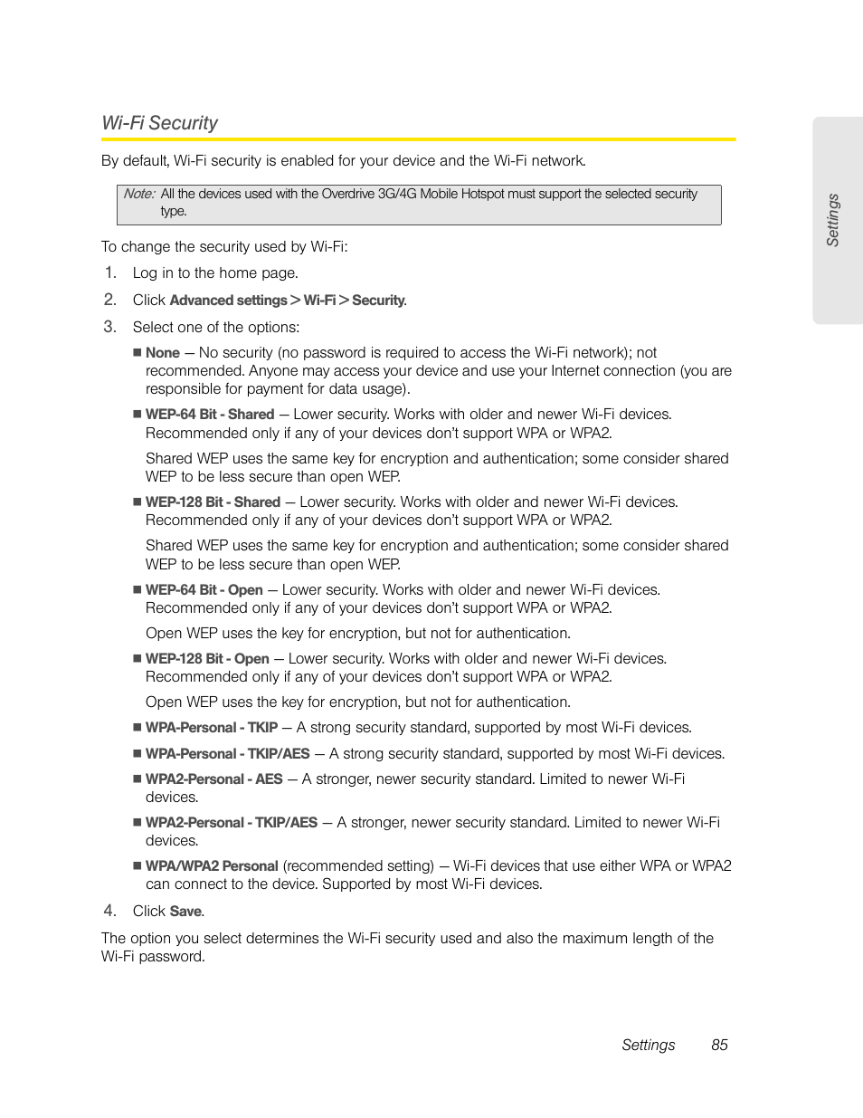 Wi-fi security | Sierra Wireless Overdrive User Manual | Page 93 / 172