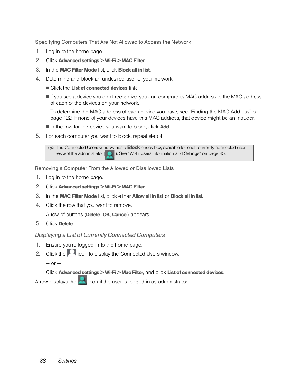 Displaying a list of currently connected computers | Sierra Wireless Overdrive User Manual | Page 96 / 172