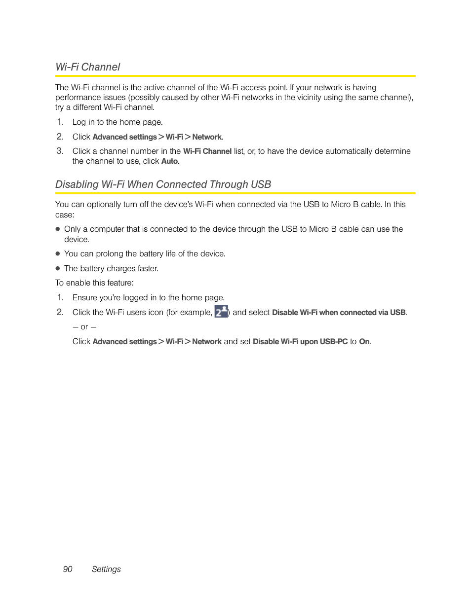 Wi-fi channel, Disabling wi-fi when connected through usb | Sierra Wireless Overdrive User Manual | Page 98 / 172