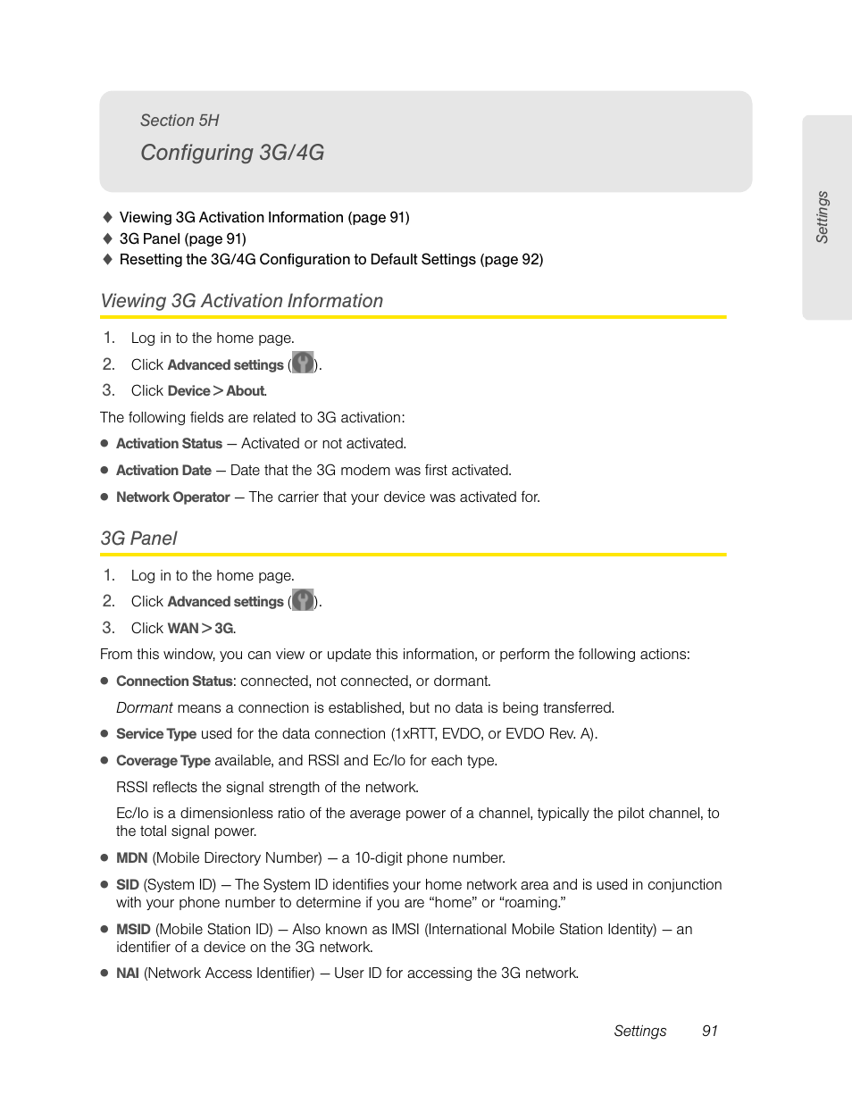 Configuring 3g/4g, Viewing 3g activation information, 3g panel | 5h. configuring 3g/4g, Viewing | Sierra Wireless Overdrive User Manual | Page 99 / 172