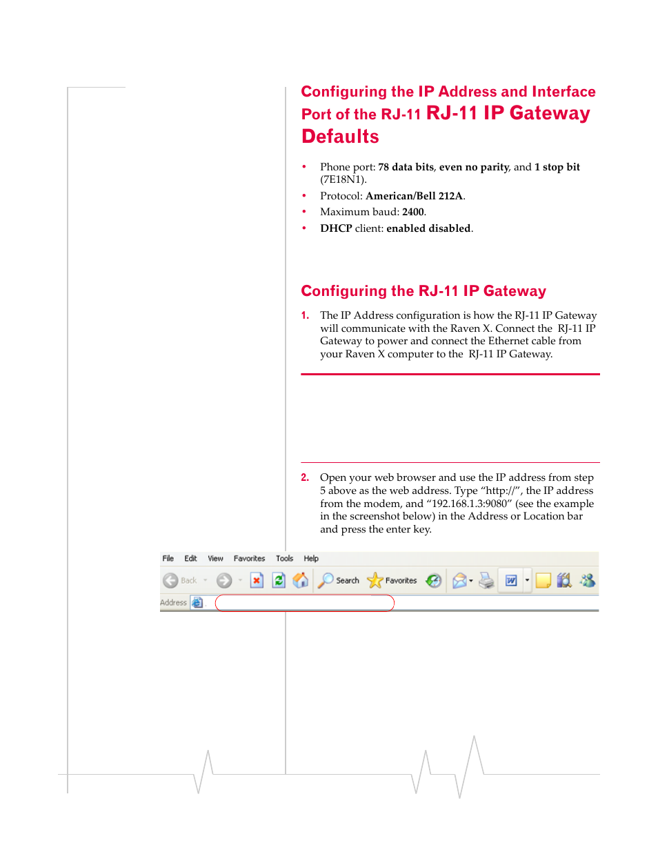 Configuring the rj-11 ip gateway, Configuring the ip, Rj-11 ip gateway defaults | Sierra Wireless RJ-11 User Manual | Page 14 / 60