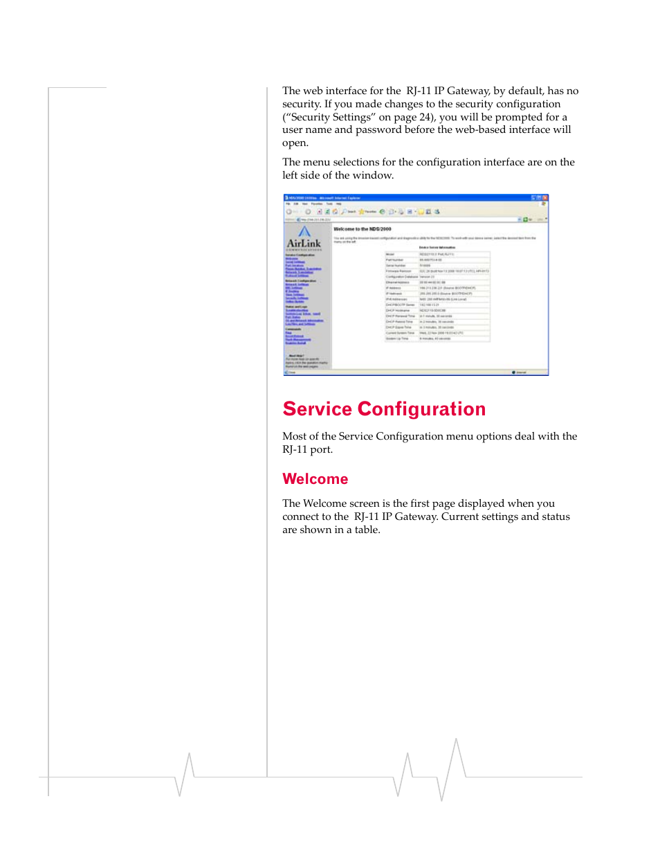 Welcome, Service configuration | Sierra Wireless RJ-11 User Manual | Page 29 / 60