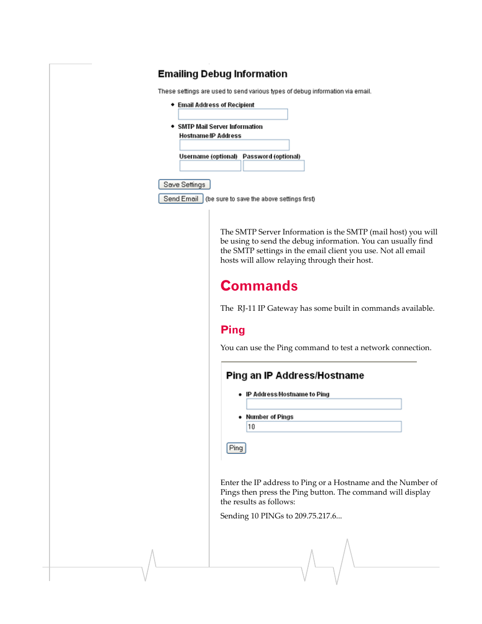 Commands, Ping | Sierra Wireless RJ-11 User Manual | Page 50 / 60