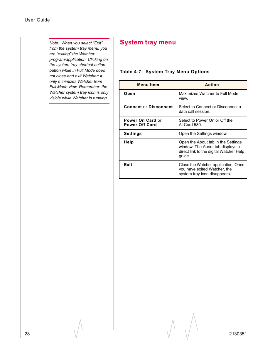 System tray menu | Sierra Wireless AirCard 580 User Manual | Page 36 / 54