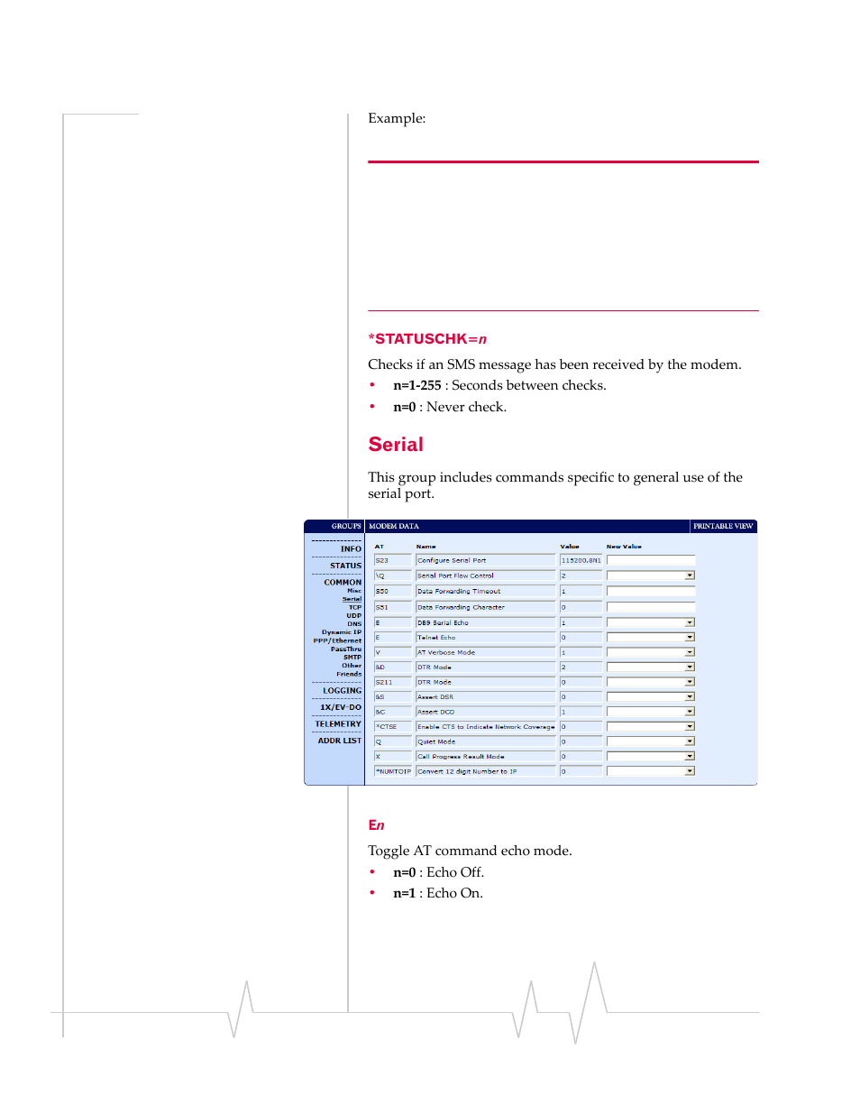 Serial, Statuschk=n | Sierra Wireless EV-DO User Manual | Page 128 / 182
