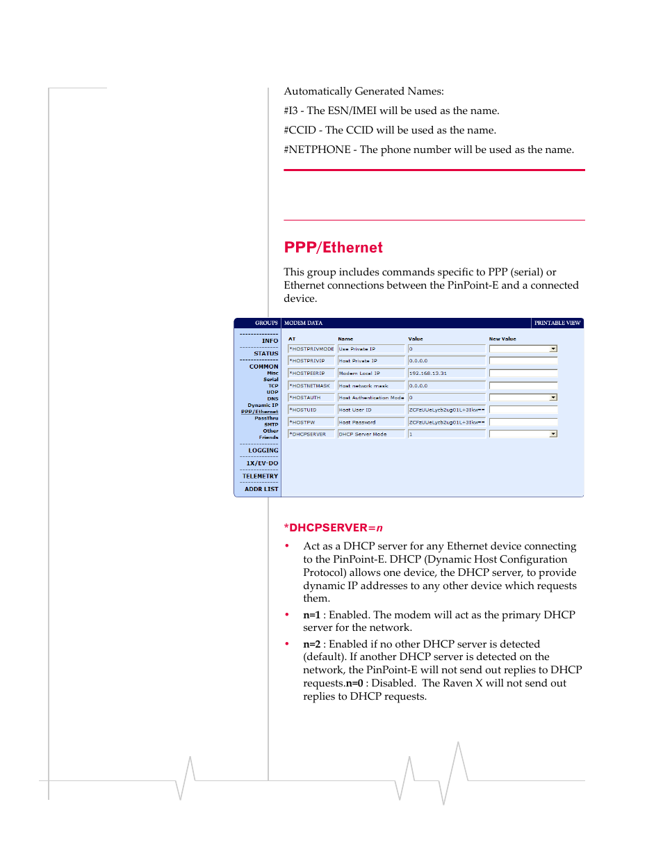 Ppp/ethernet, Dhcpserver=n | Sierra Wireless EV-DO User Manual | Page 140 / 182