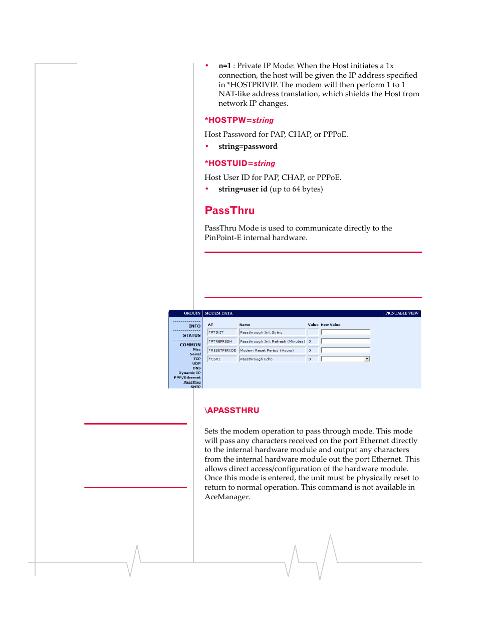 Passthru, Hostpw=string, Hostuid=string | Apassthru | Sierra Wireless EV-DO User Manual | Page 142 / 182