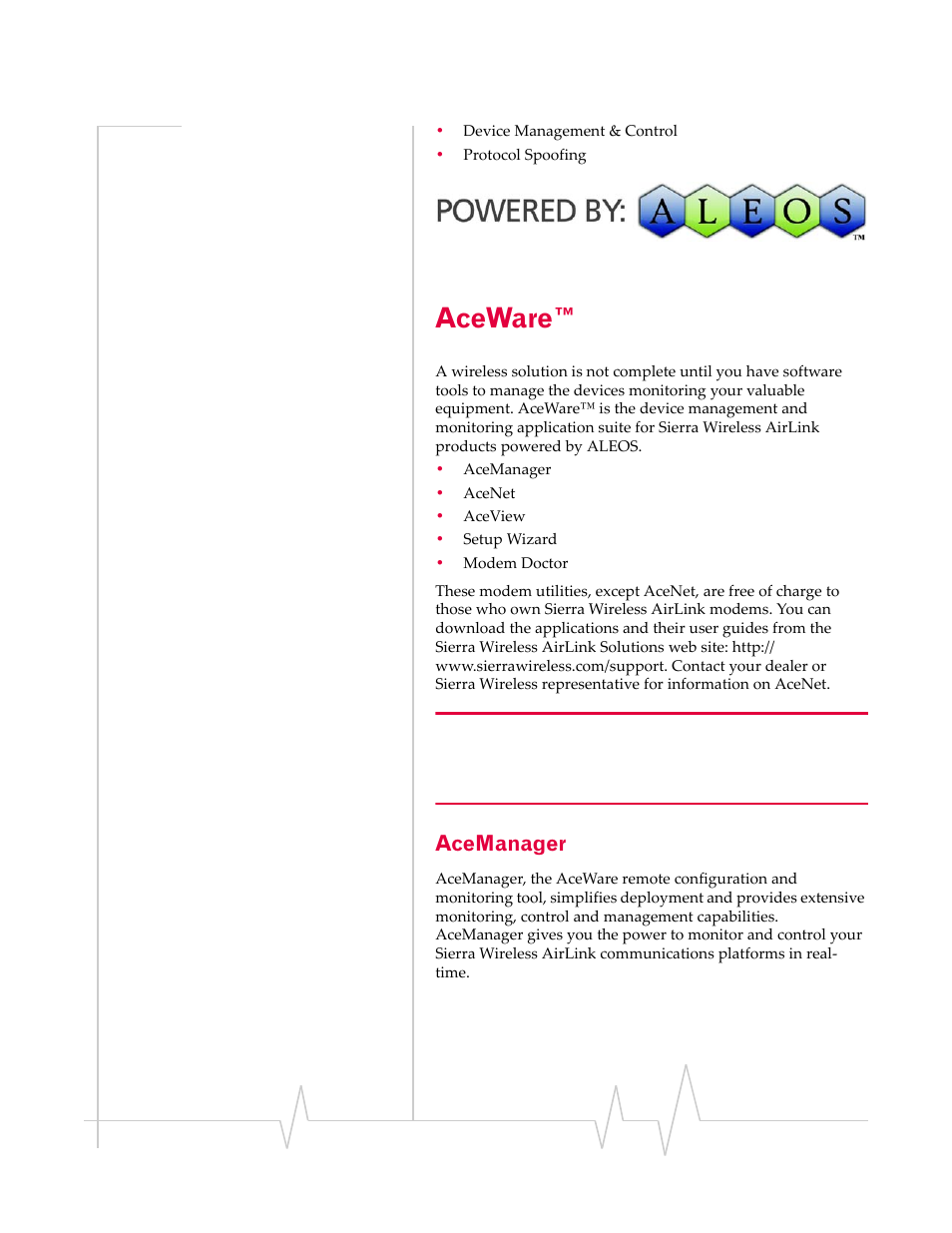 Aceware, Acemanager | Sierra Wireless EV-DO User Manual | Page 15 / 182