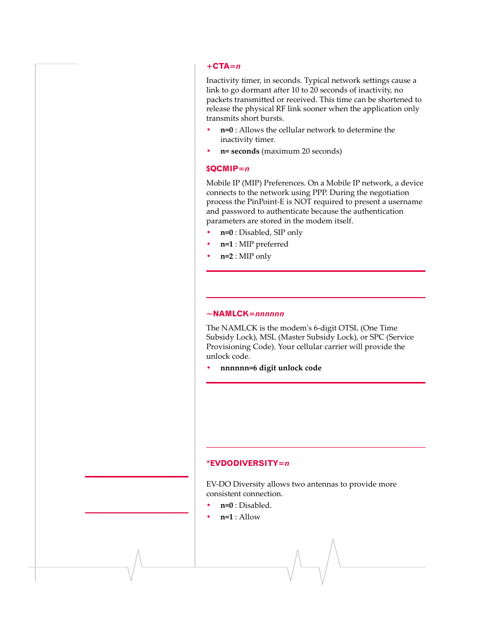 Cta=n $qcmip=n ~namlck=nnnnnn *evdodiversity=n | Sierra Wireless EV-DO User Manual | Page 160 / 182