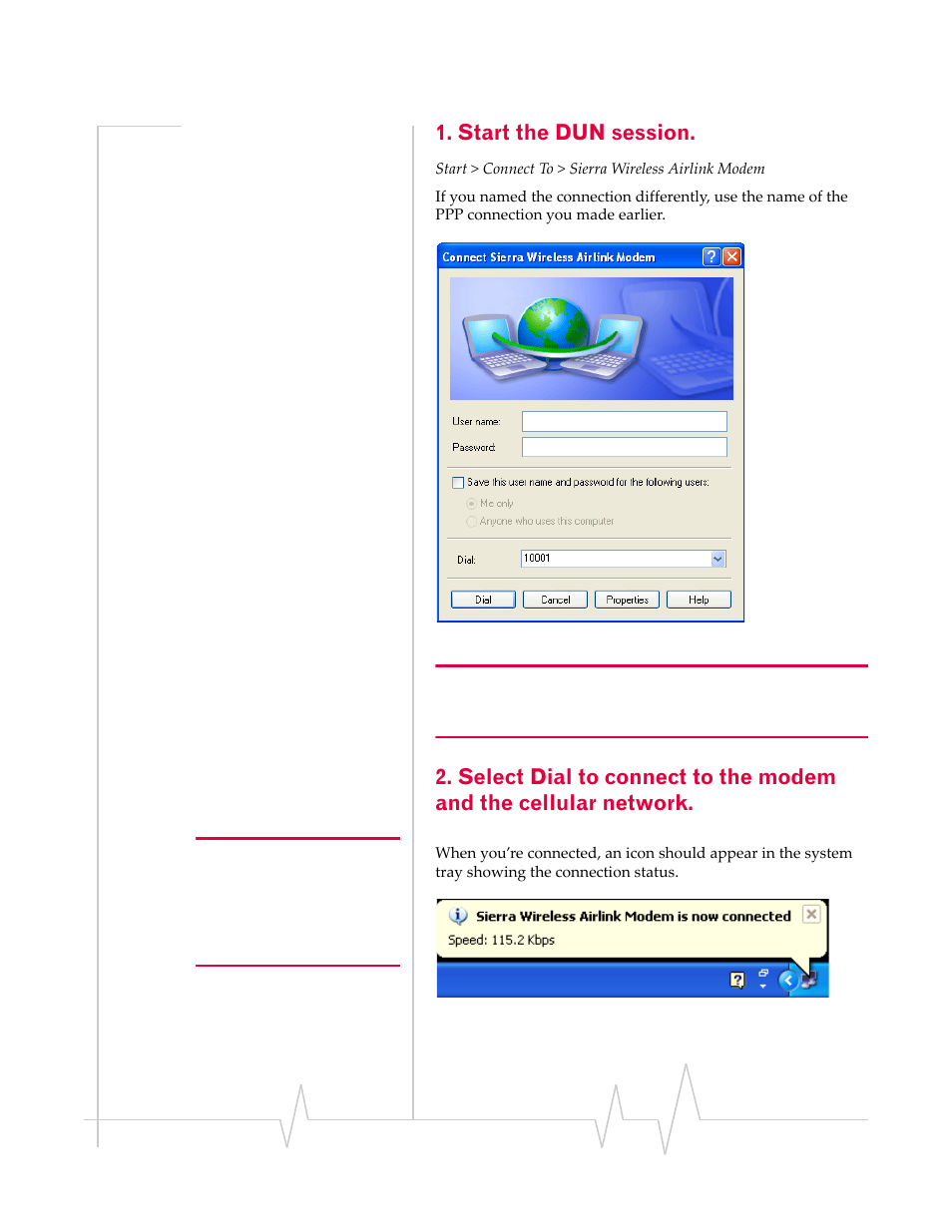 Start the dun session | Sierra Wireless EV-DO User Manual | Page 180 / 182