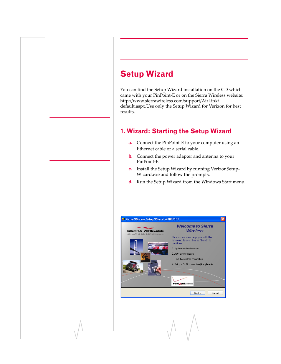 Setup wizard, Wizard: starting the setup wizard | Sierra Wireless EV-DO User Manual | Page 28 / 182