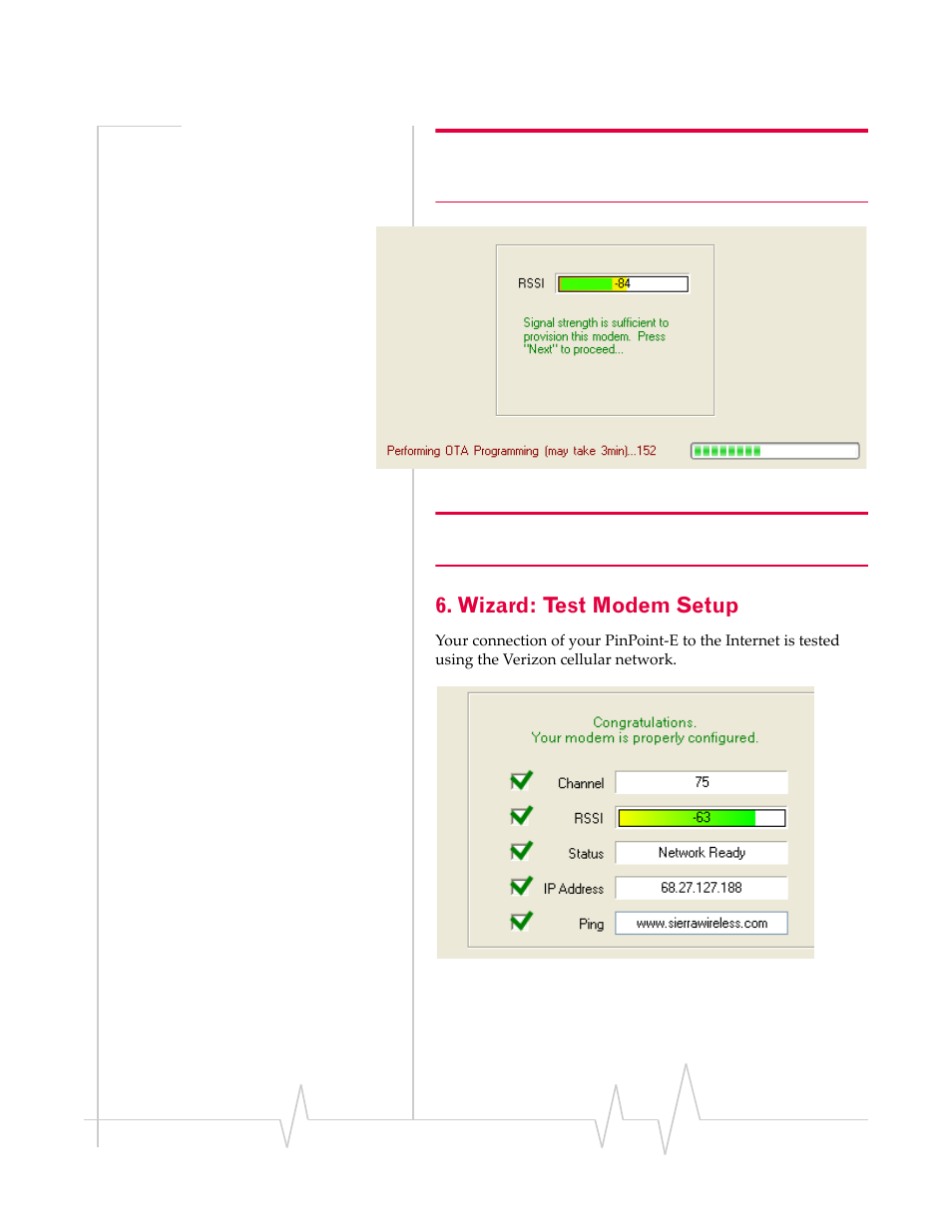 Wizard: test modem setup | Sierra Wireless EV-DO User Manual | Page 33 / 182