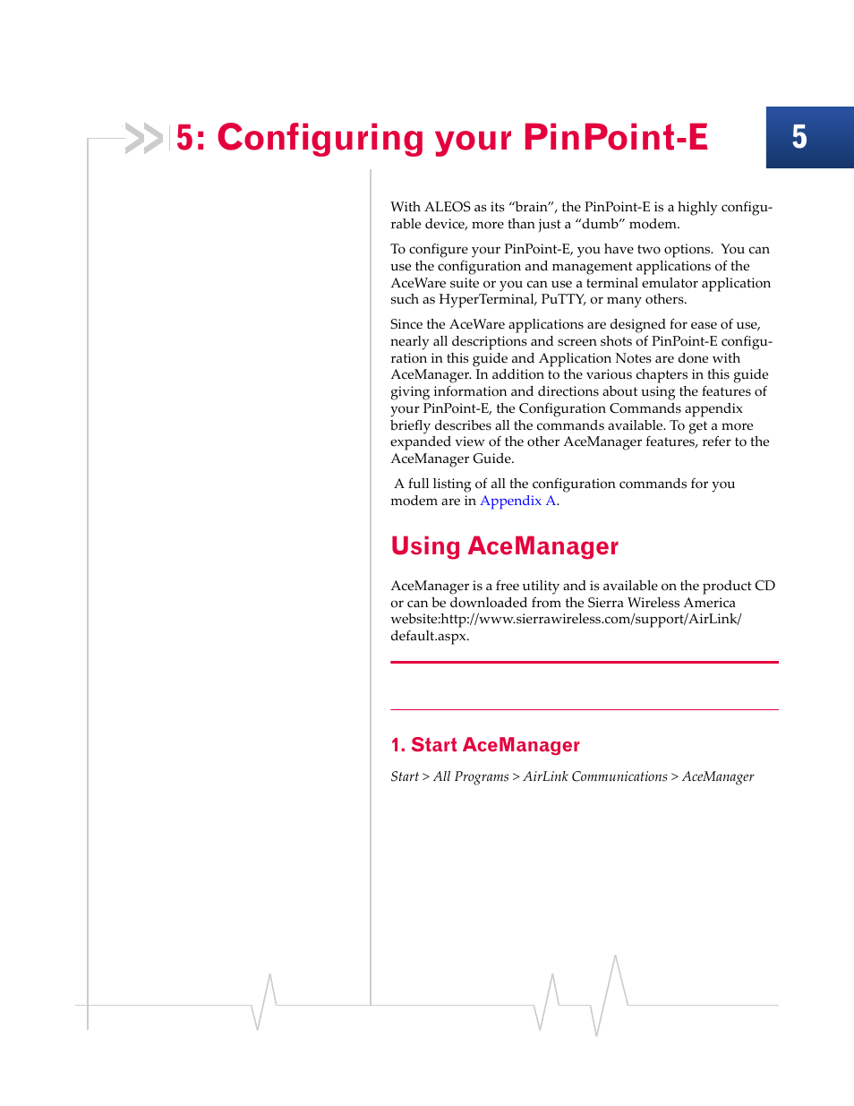 Configuring your pinpoint-e, Using acemanager | Sierra Wireless EV-DO User Manual | Page 44 / 182