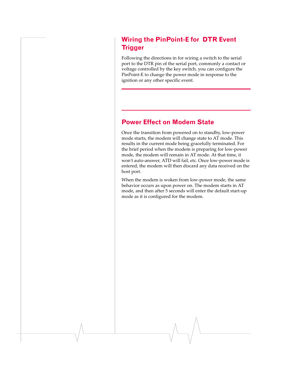 Wiring the pinpoint-e for dtr event trigger, Power effect on modem state | Sierra Wireless EV-DO User Manual | Page 60 / 182
