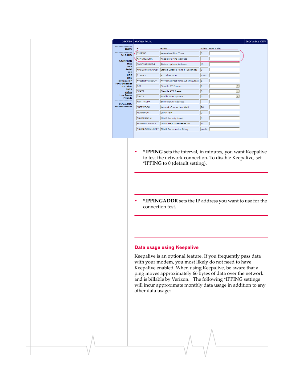 Data usage using keepalive | Sierra Wireless EV-DO User Manual | Page 75 / 182