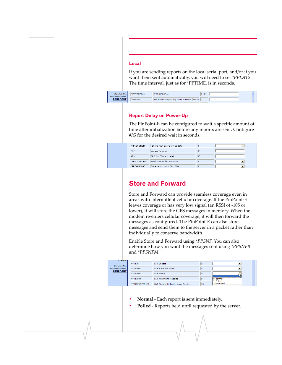 Store and forward, Local report delay on power-up | Sierra Wireless EV-DO User Manual | Page 92 / 182