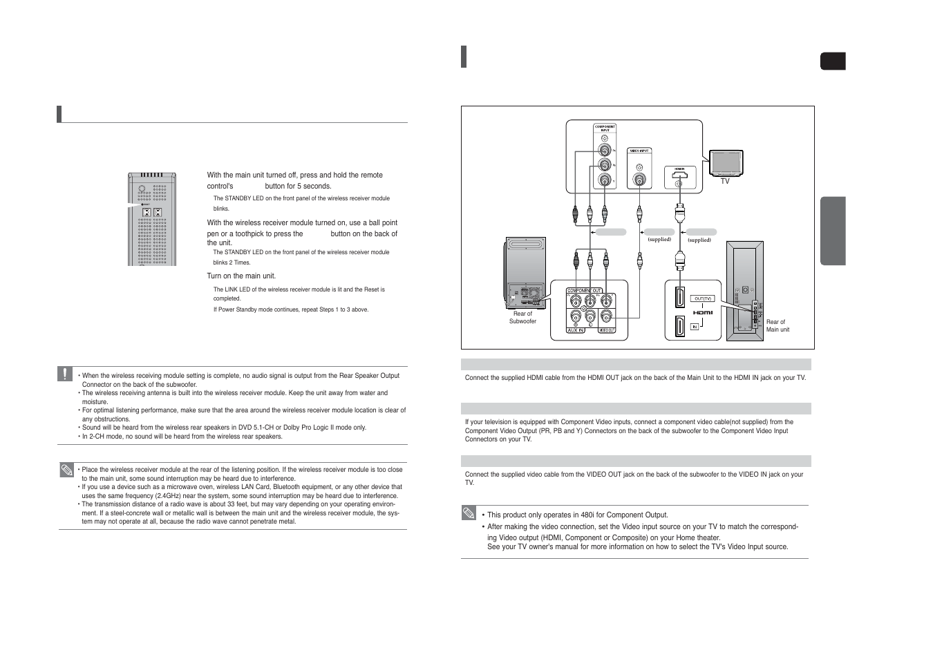 Connecting the video out to your tv, Resetting the wireless receiving module | Sierra Wireless HT-TXQ120 User Manual | Page 10 / 36