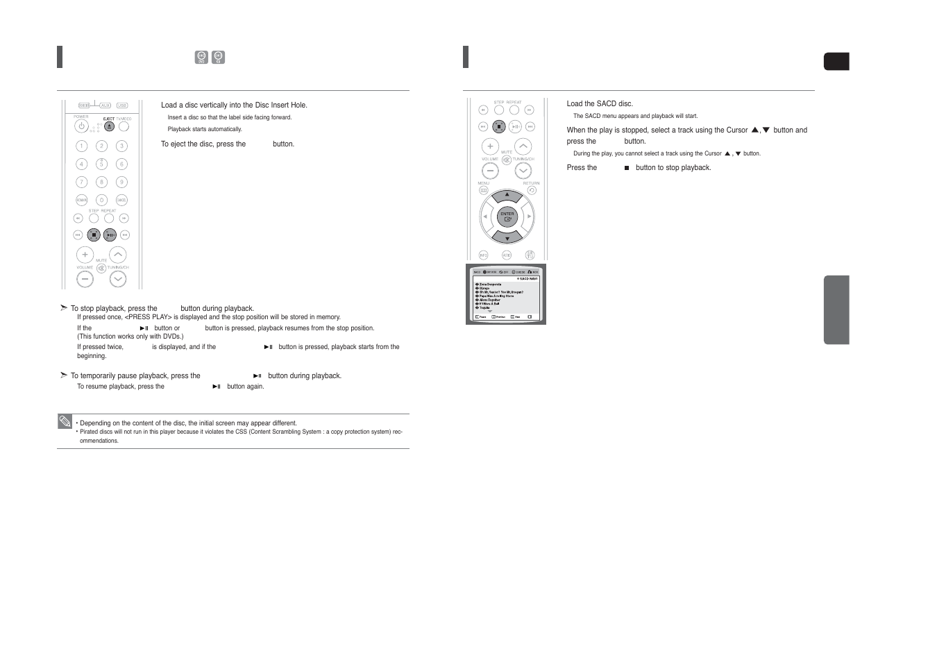 Disc playback, Sacd (super audio cd) playback | Sierra Wireless HT-TXQ120 User Manual | Page 14 / 36