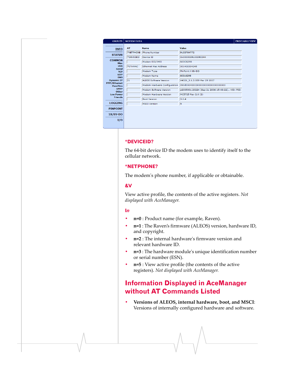 Deviceid? *netphone? &v in | Sierra Wireless RAVEN 1X 20070914 User Manual | Page 102 / 176