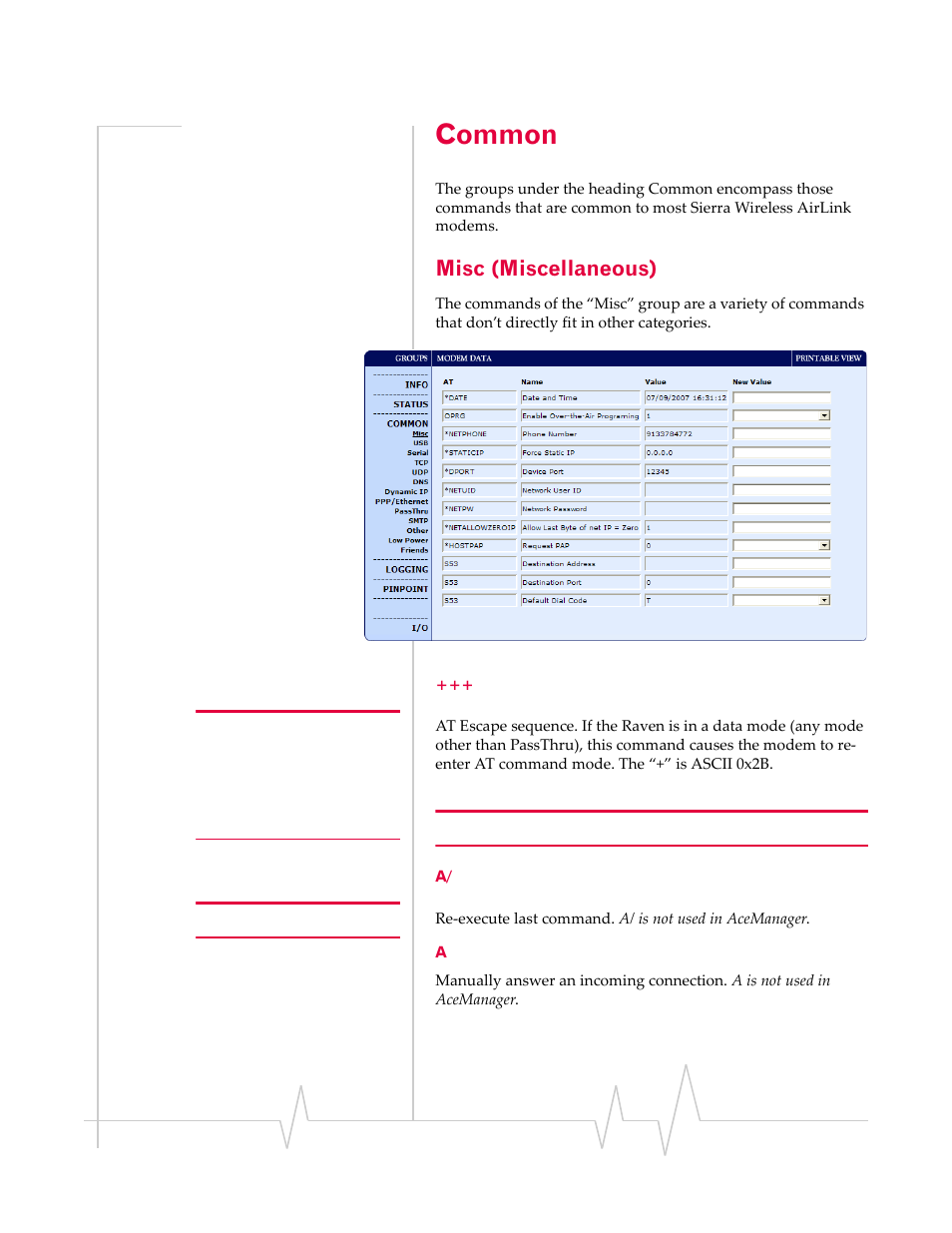 Common, Misc (miscellaneous), A/ a | Sierra Wireless RAVEN 1X 20070914 User Manual | Page 107 / 176