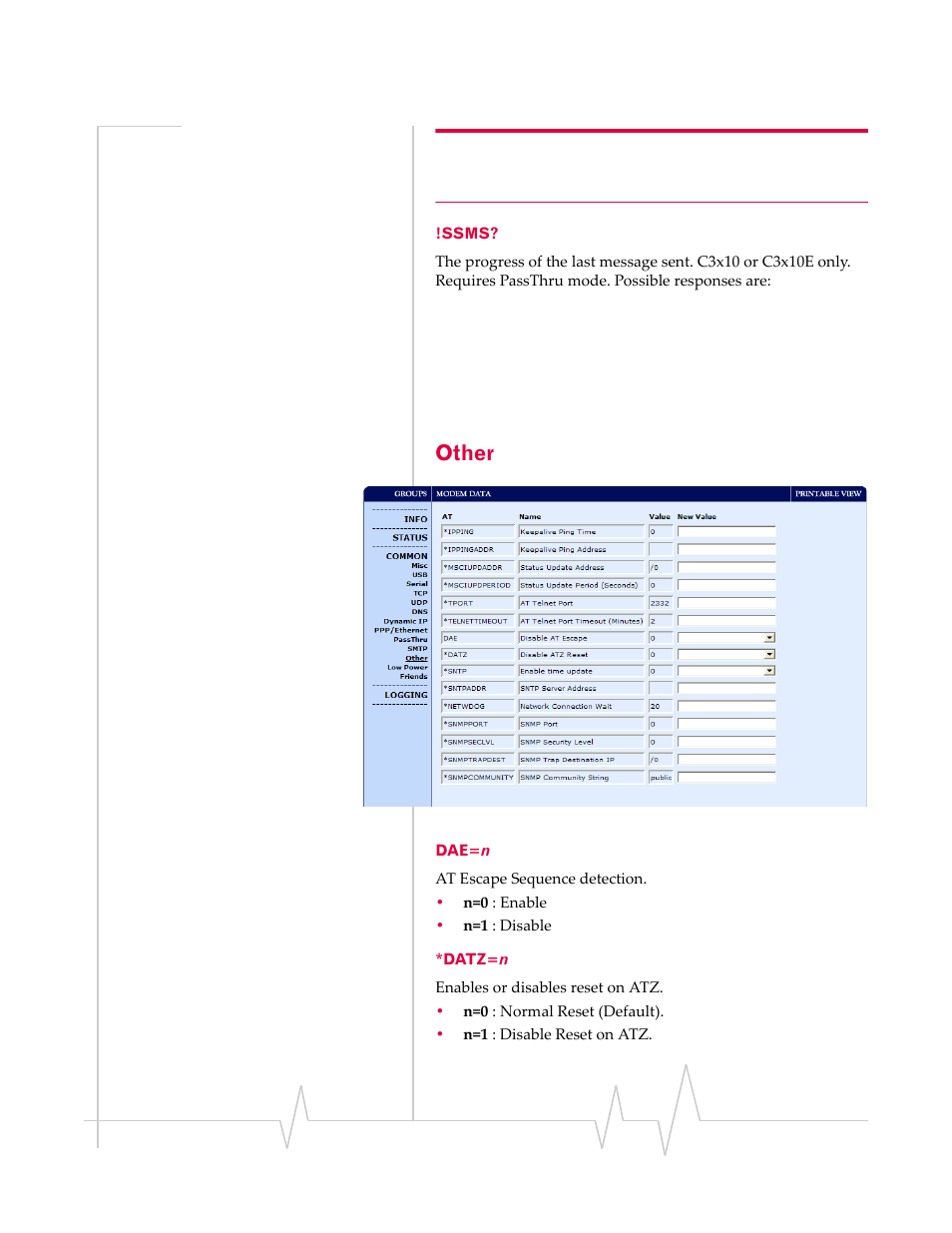 Other, Ssms, Dae=n *datz=n | Sierra Wireless RAVEN 1X 20070914 User Manual | Page 131 / 176