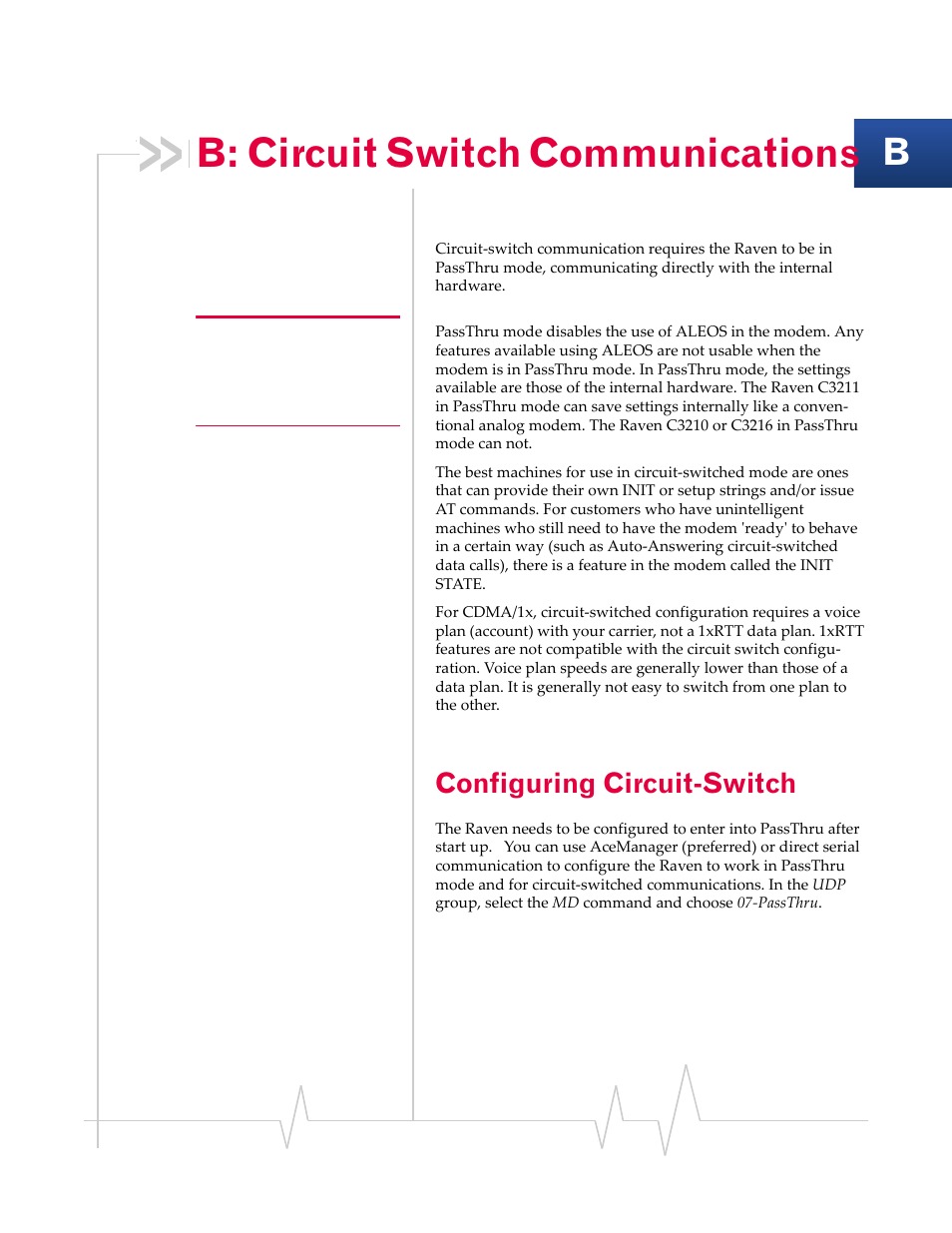 B: circuit switch communications, Configuring circuit-switch, Circuit switch communications | Sierra Wireless RAVEN 1X 20070914 User Manual | Page 143 / 176