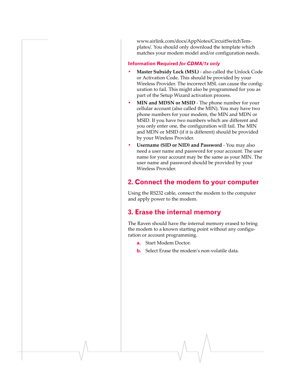 Information required, Connect the modem to your computer | Sierra Wireless RAVEN 1X 20070914 User Manual | Page 148 / 176