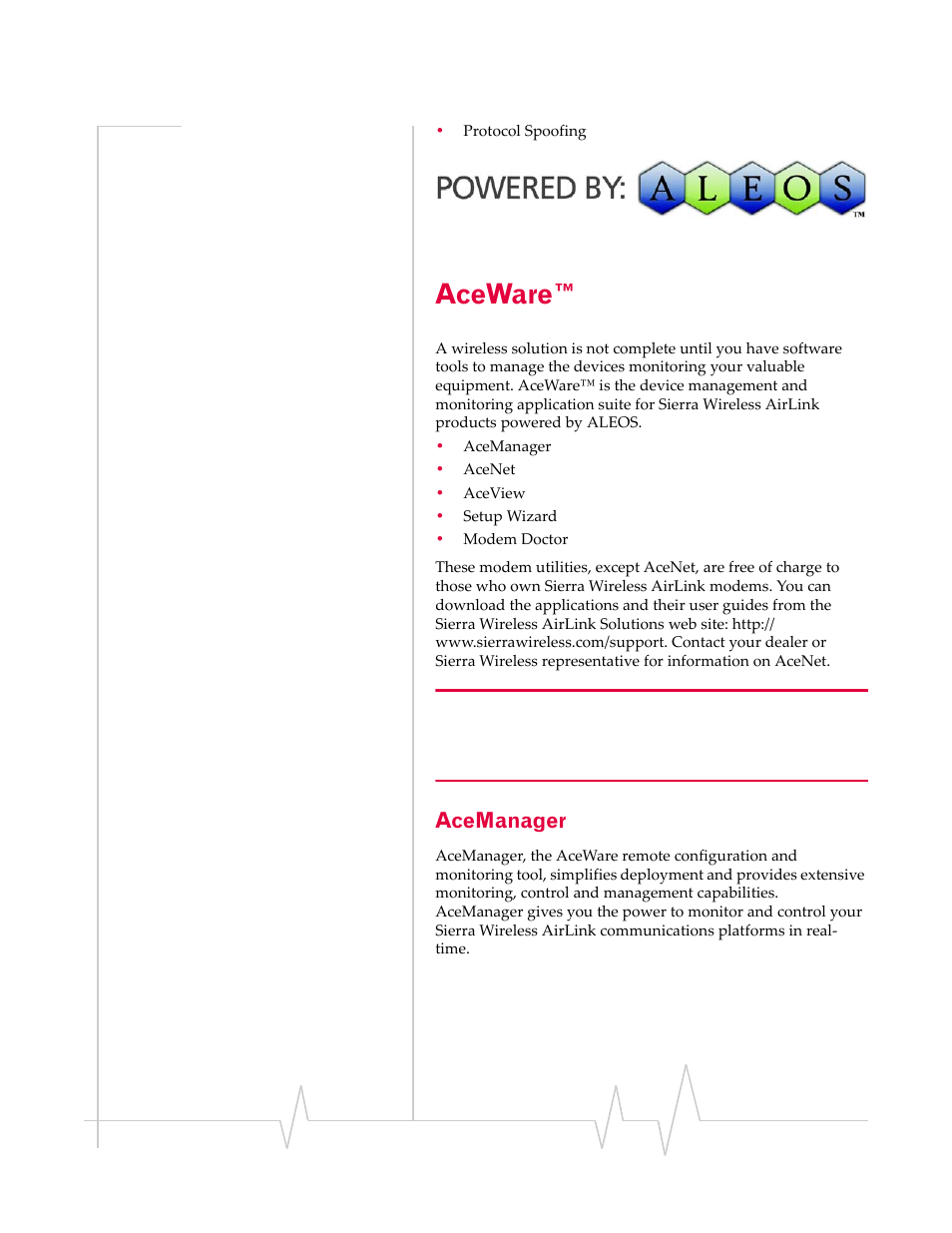 Aceware, Acemanager | Sierra Wireless RAVEN 1X 20070914 User Manual | Page 15 / 176