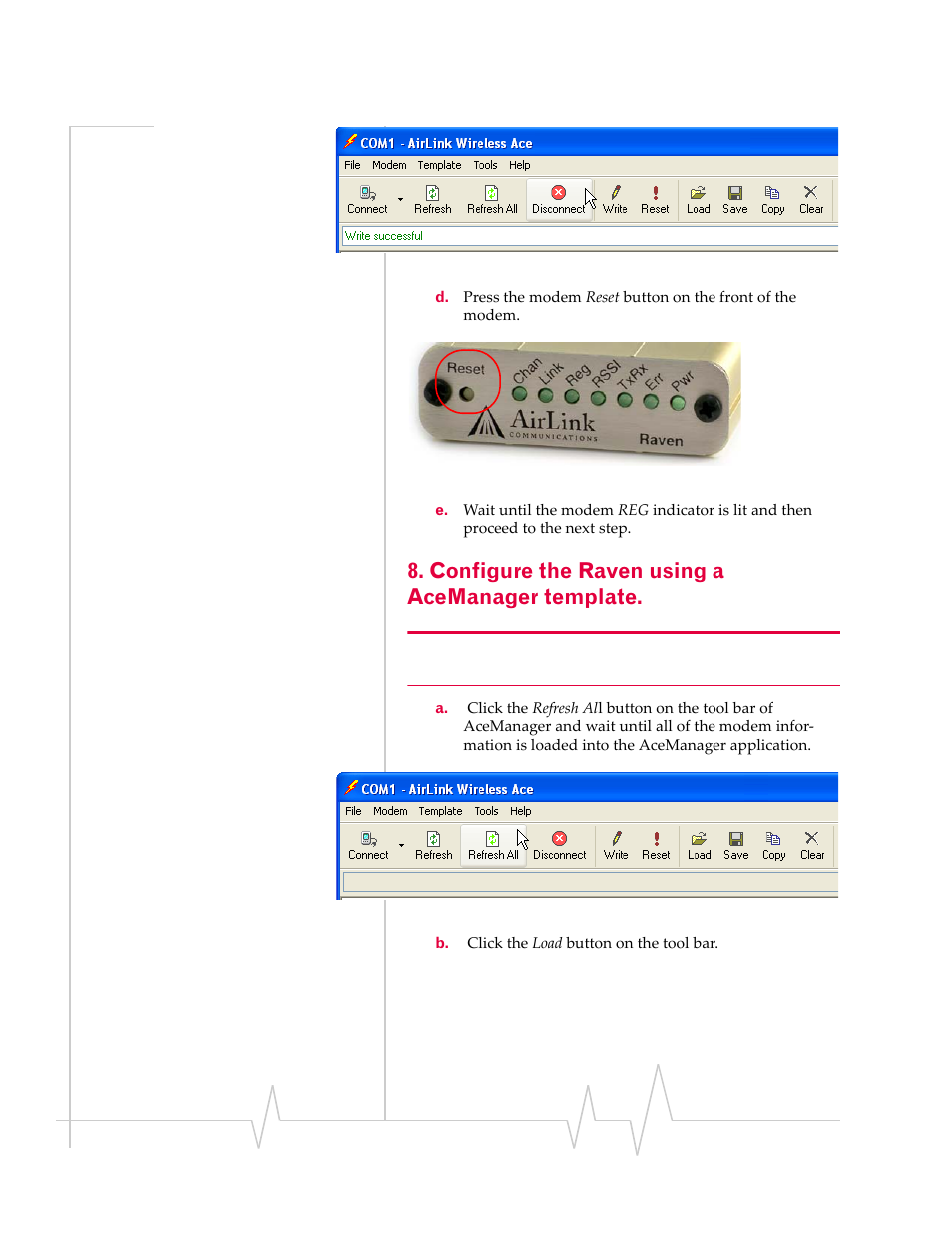 Configure the raven using a acemanager template | Sierra Wireless RAVEN 1X 20070914 User Manual | Page 152 / 176