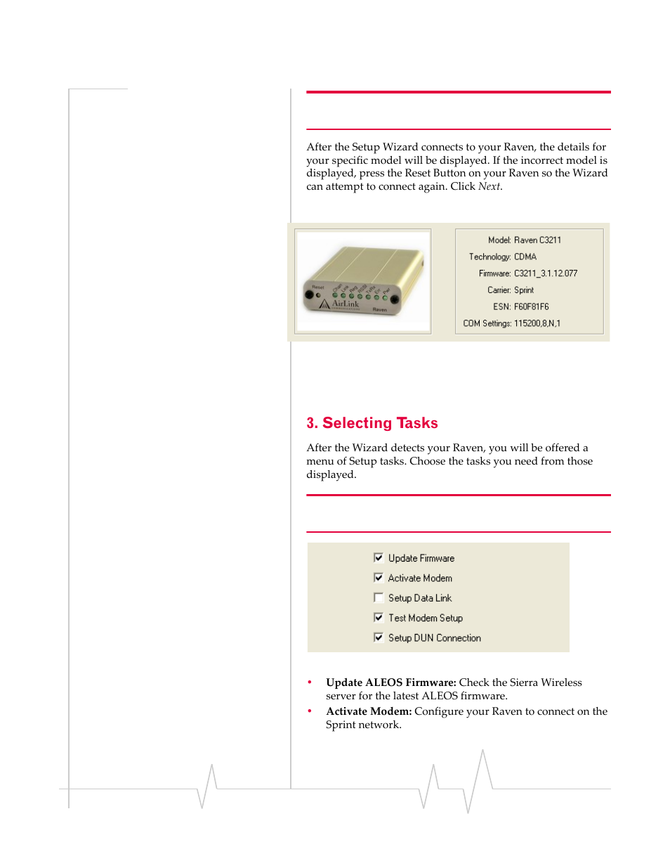 Selecting tasks | Sierra Wireless RAVEN 1X 20070914 User Manual | Page 27 / 176